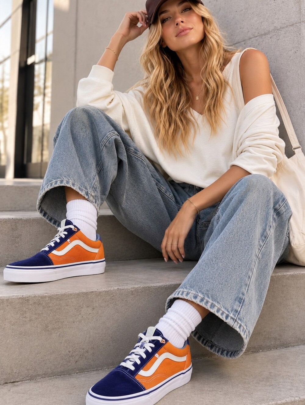 Vans Old Skool Orange & Blue Sneakers Women's Size 9.5 Streetwear Skate Shoes - Picture 16 of 16